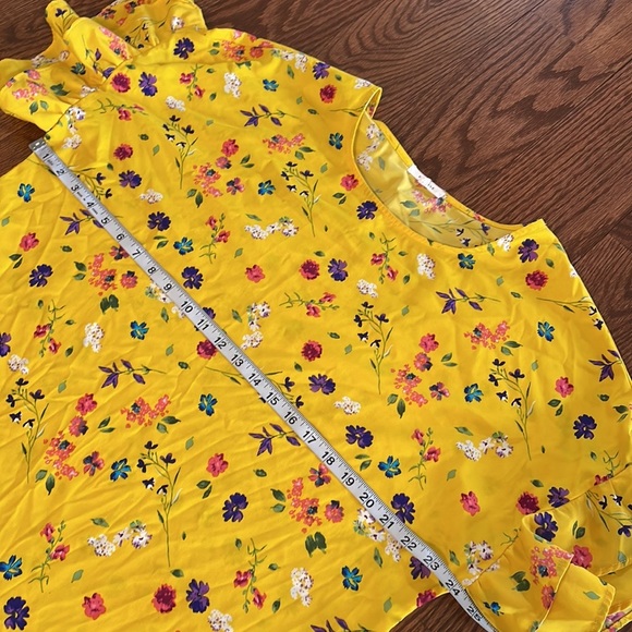 PLEIONE yellow floral garden blouse shirt sleeve tiered ruffle size XL - Picture 7 of 10